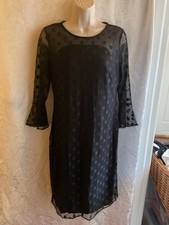 BNNT LOVELY LITTLE BLACK CHIFFON SHIFT DRESS DETAILED SPOTTED DETAIL WALLIS UK10