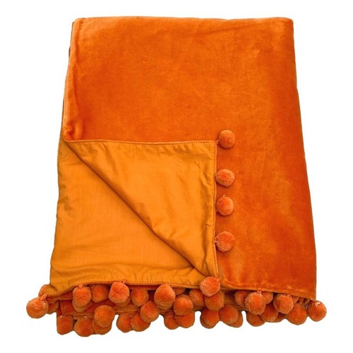 Velvet sofa throw with - with, pom