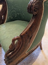 Empire Revival Gilded Swan Neck Walnut Armchair 20th Century