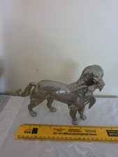 Vintage Silver Tone Metal Figurine Ornament of a Retriever Dog, Bird In Mouth