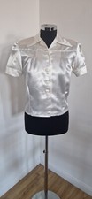 Vivien Of Holloway Satin Shirt Size 10 Short 50s Collared White Short Sleeve