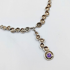 Hagit Gorali Israel Sterling Silver 925 Amethyst Modernist Y-Drop Necklace 19"