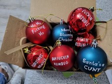 Funny / Rude Christmas Baubles Personalised  Hanging Tree Decoration Set of 2
