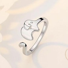 Women Girls Cute Elephant Adjustable Ring 925 Sterling Silver Jewellery Gift UK