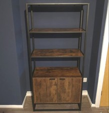 Vintage Tall Bookcase Cabinet Industrial Display Storage Shelving Unit Furniture