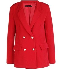 Ladies Gold Button Double Breasted Duster Womens Jacket Blazer S-3XL