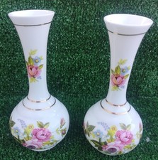 Pair of Matching Vintage Polly-Anna Floral Bud Vases Fine Bone China 5.5" High