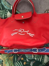 Longchamp Red Leather Large Bag With Carry Handles &Removeable Shoulder Strap