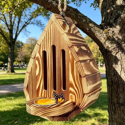 Wood butterfly feeder - butterfly, house