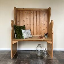 Handsome Vintage Reclaimed Pine Farmhouse Settle Bench Seat Church Pew
