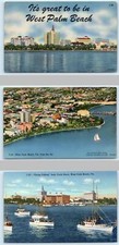 3 Postcards WEST PALM BEACH, FL ~ Skyline, Aerial View & Yacht Basin c1940s