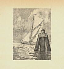 Rudolf Schönberg etching sailing ship near Veere before Dukdalf - print from 1949