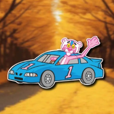 Pink Panther Race Car Cartoon Car Bumper Sticker Decal 15cm laptop phone cup