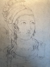 Very Nice Drawing Pencil 1850 Portrait Woman Roman Rome Xixth Helmet Italy Art