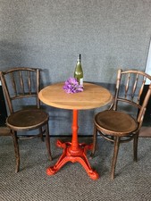 Antique Victorian Cast Iron Bistro Table oak barrel top! Signal Red! Refurbished