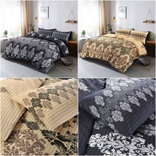 Tanya Damask Printed Duvet Quilt Covers Reversible Bedding Set With Pillowcases