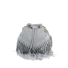 Genuine Suede Leather Crossbody Bucket Bag for Women, Real Leather Purse Fringes