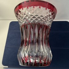 Beautiful Vintage Signed Val St. Lambert Cranberry And Clear Crystal Vase