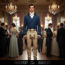 Men's Navy Wool Regency Tailcoat: 18th Century Reenactment Costume