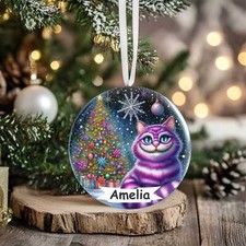 Personalised Cheshire Cat  Christmas Printed bauble Acrylic Gift Tag ol15