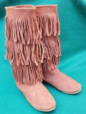 Office Girl Brown Moccasin Suede Leather Boots Three Layer Fringe Women's EU 36