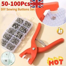 50/100 Snap Fasteners Kit Metal Snap Buttons with Fastener Pliers Tool Kit UK