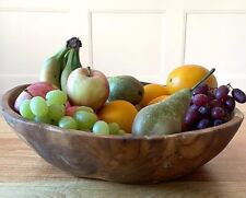 Wooden Fruit Bowl | Decorative Rustic Chunky Dish | Teak Hand Carved Salad Bowl