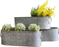 Dipamkar Set of 3 Vintage Long Oval Galvanized Metal Garden Trough Planters Win