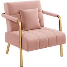 75.5 cm W Velvet Accent Armchair with Cozy Pillow, Oversized Lounge Chair Pink