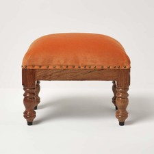 Burnt orange velvet footstool - orange,
