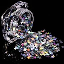 X18 Nail Art Glitter Silver STAR Holographic 3D Manicure Shining Decoration UK