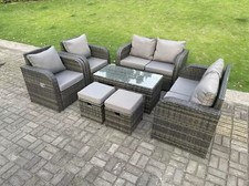 Fimous PE Wicker Rattan Garden Furniture Set Reclining Chair Love Sofa Dark Grey