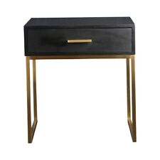 Black Bedside Table Single Drawer Black Wood Gold Stainless Steel Frame