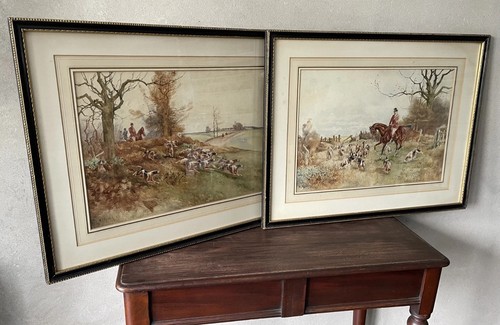 Antique paintings fox hunting - fox,