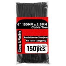 150 Black Cable Ties Zip Ties