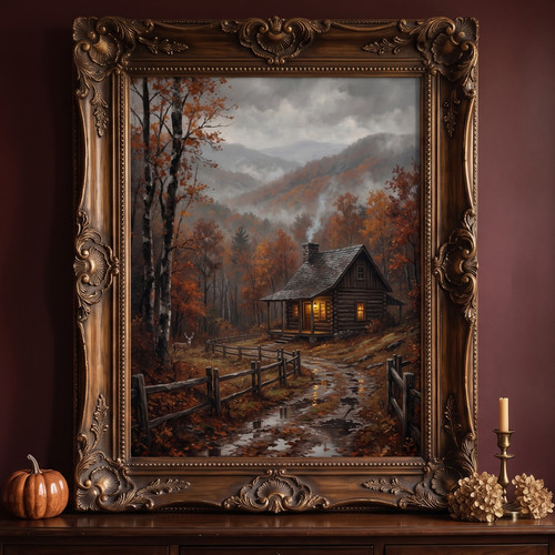 Cozy log cabin autumn - log, mountain