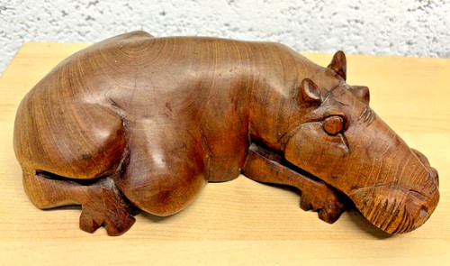 Vintage carved wooden hippo - wooden,