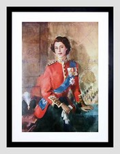 PAINTING PORTRAIT QUEEN ELIZABETH II ENGLAND BLACK FRAMED ART PRINT B12X9755
