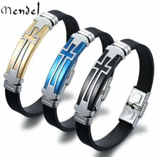 MENDEL Mens 8 Inch Stainless Steel Christian Silicone Cross Bracelet Wristband