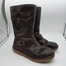 UGG Women's Kensington Double Buckle Moto Boot Size 9 Brown Leather Sherpa Lined
