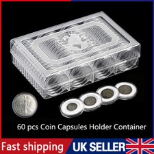 60Pcs 40mm Clear Storage Box Coin Capsules Holder Case Container Kits