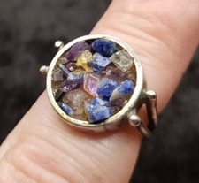 1970 English Sterling 925 Silver Multi Geode Gemstones Ring. UK Size L 1/2