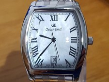 Mens Rice-Bead Bracelet Swiss Oskar Emil Rosario Art Deco Stye Gents Date Watch