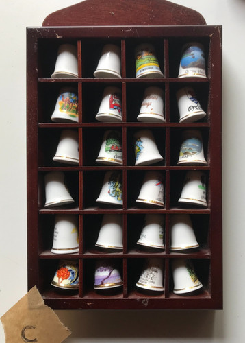 Wooden thimble display case - thimble,