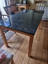 Marble Top Dining Table With Wooden Legs 6 Seater