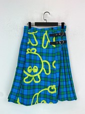 Lazy Oaf Blue Tartan Kilt Skirt Heart Buckles Cartoon Print Mid Rise UK 8