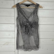 COAST Top Womens Size UK 14 Black White Pure Silk Cami Vest Ruffle Abstract