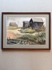 Framed vintage watercolour 'Dell Quay' Chichester