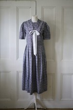 VINTAGE LAURA ASHLEY blue sailor white bow ribbon picnic tea dress (SIZE 12)
