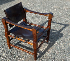 Vintage Mid Century Leather Safari Lounge ROORKEE CHAIR Retro Modern  Delivery?